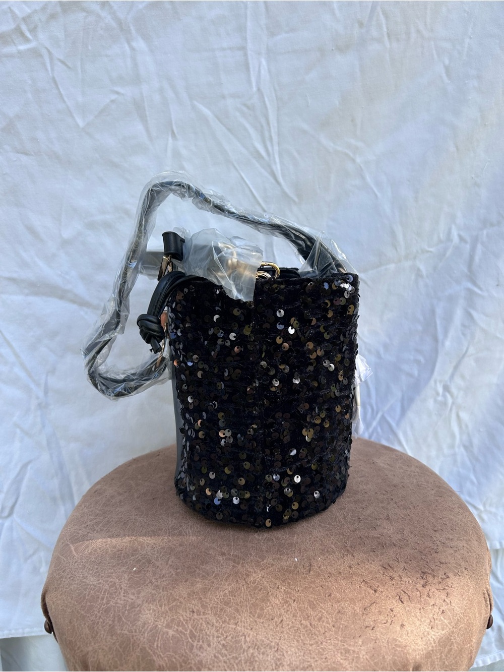 Badgley Mischka Black Sequin Mini Bucket Bag